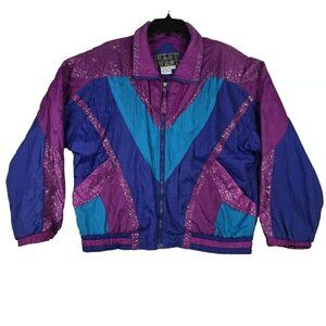 Vintage East West Neon Colorblock Womens Size Medium Windbreaker Purple Blue